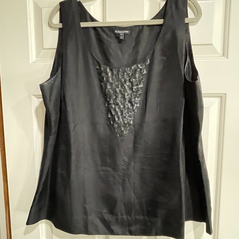 Eileen Fisher Black Silk Embellished Camisole